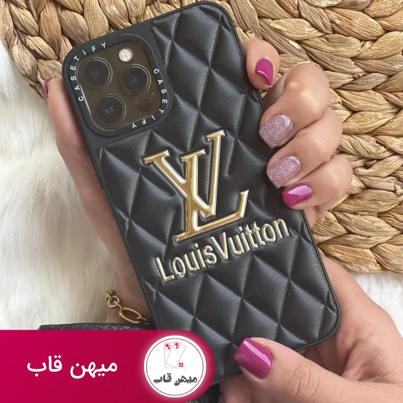 قاب موبایل آیفون لویی ویتون چرمی لوگو فلزی