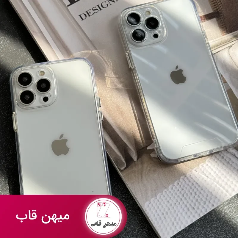 قاب موبایل آیفون ادویا پشت طلق لبه ژله ای بیرنگ