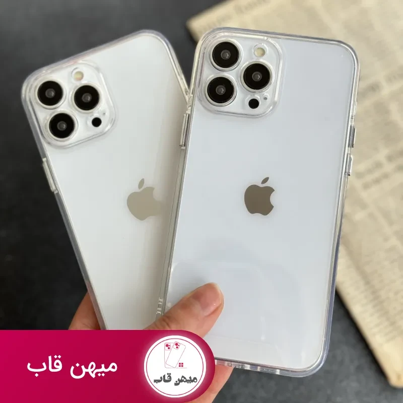 قاب موبایل آیفون ادویا پشت طلق لبه ژله ای بیرنگ