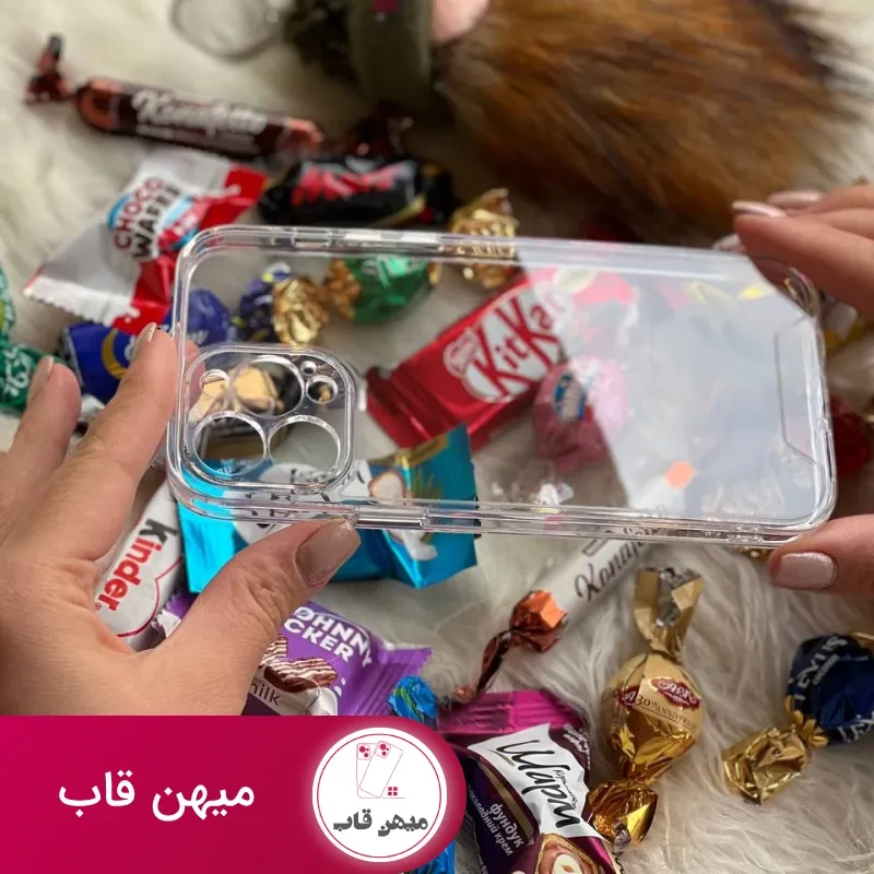 قاب موبایل آیفون ادویا پشت طلق لبه ژله ای بیرنگ