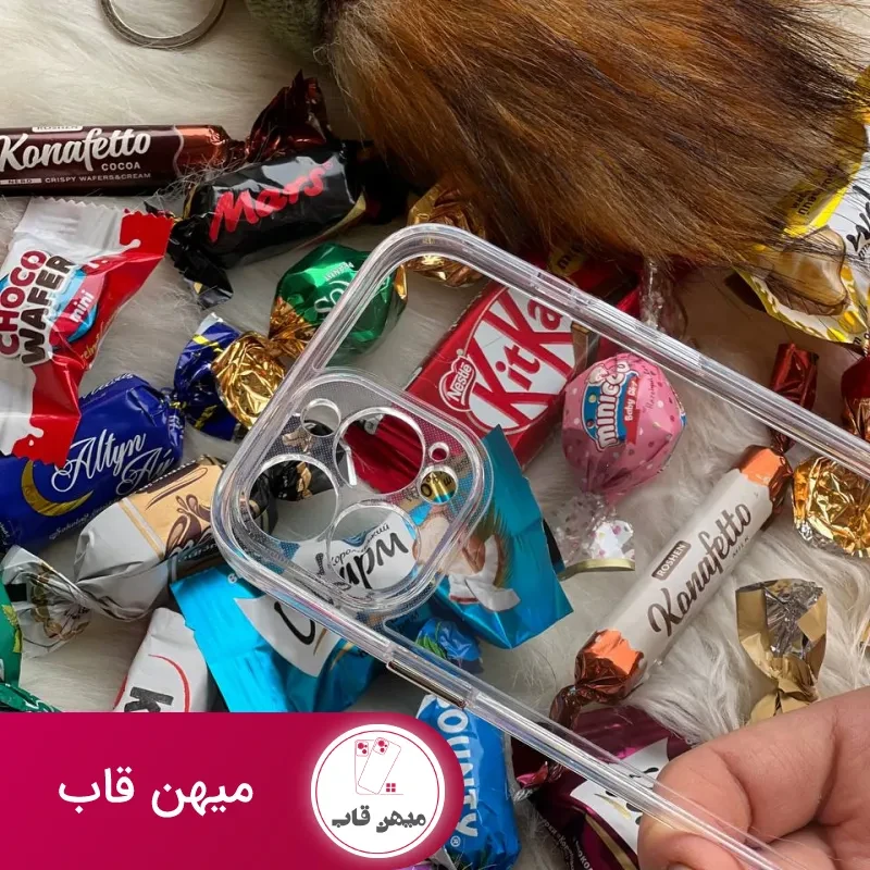 قاب موبایل آیفون ادویا پشت طلق لبه ژله ای بیرنگ