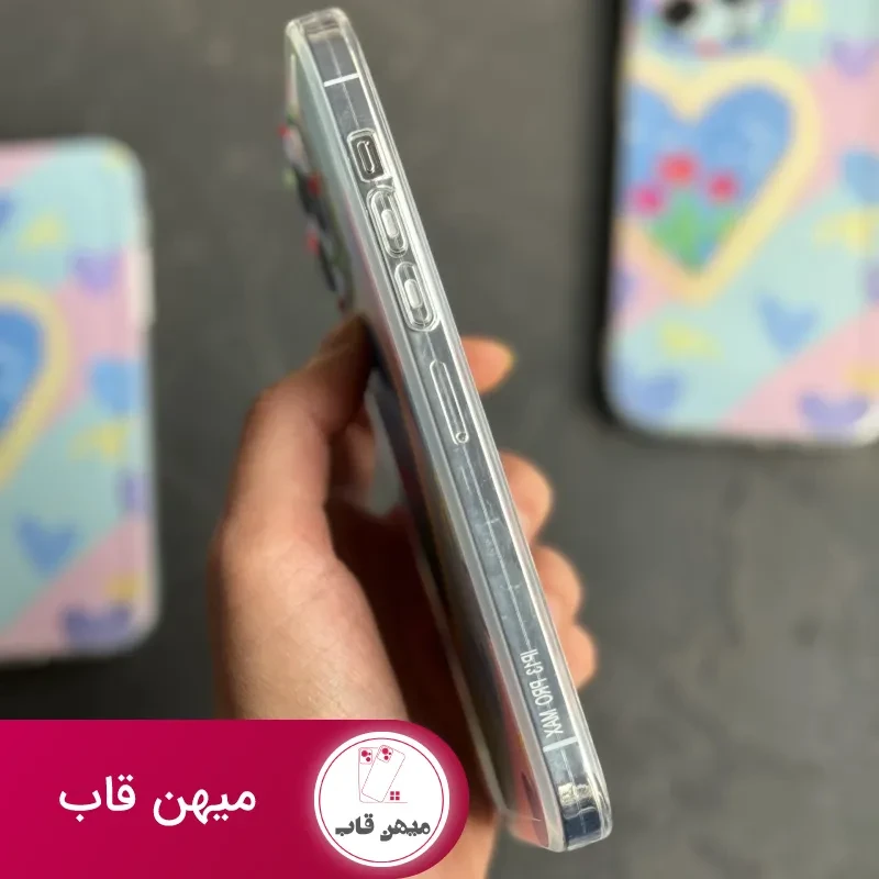 قاب موبایل آیفون نقاشی کودک درون قلبی آبی بنفش محافظ لنزدار