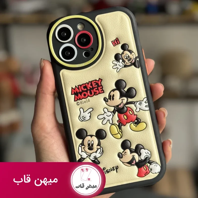 قاب موبایل آیفون میکی موس بالشتی خوشحال محافط لنزدار