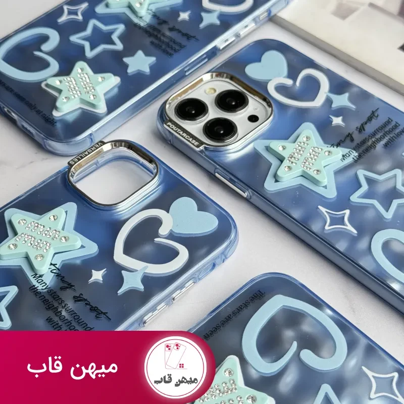 قاب موبایل آیفون ستاره آبی برجسته نگین دار