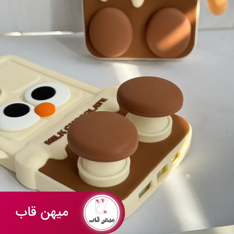 قاب موبایل آیفون شکلات شیری سیلیکونی پا استندشو