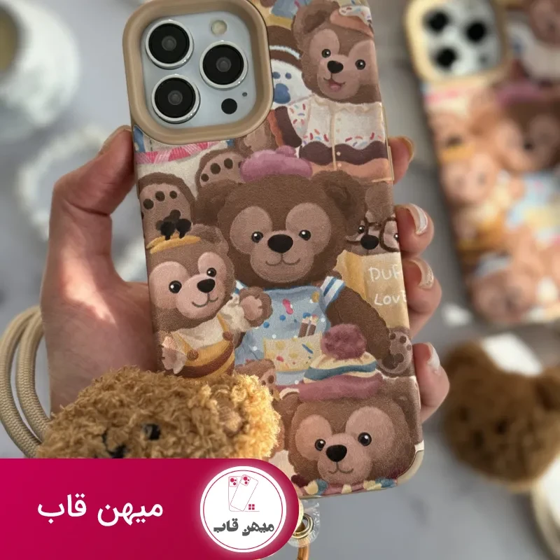 قاب موبایل آیفون خانواده خرسی + بند کوتاه خرسی