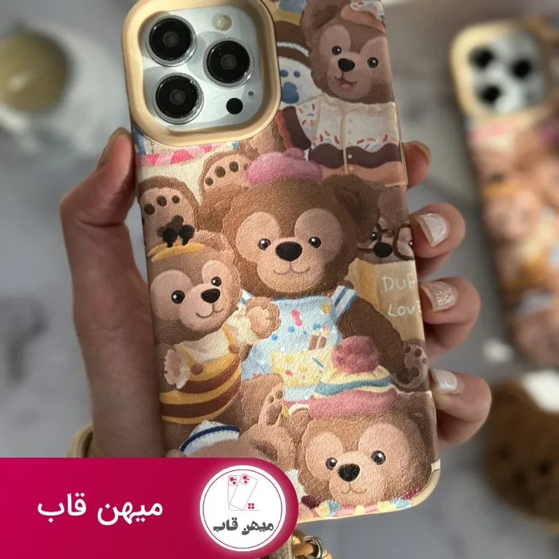 قاب موبایل آیفون خانواده خرسی + بند کوتاه خرسی
