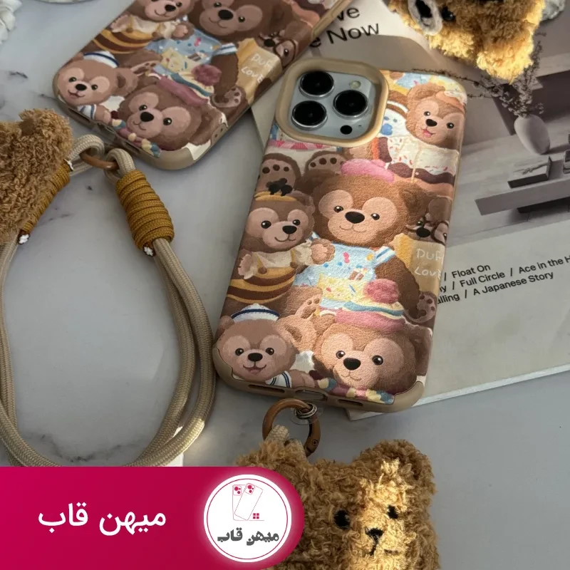 قاب موبایل آیفون خانواده خرسی + بند کوتاه خرسی