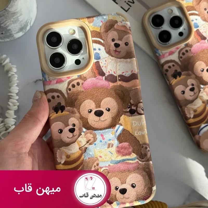 قاب موبایل آیفون خانواده خرسی + بند کوتاه خرسی