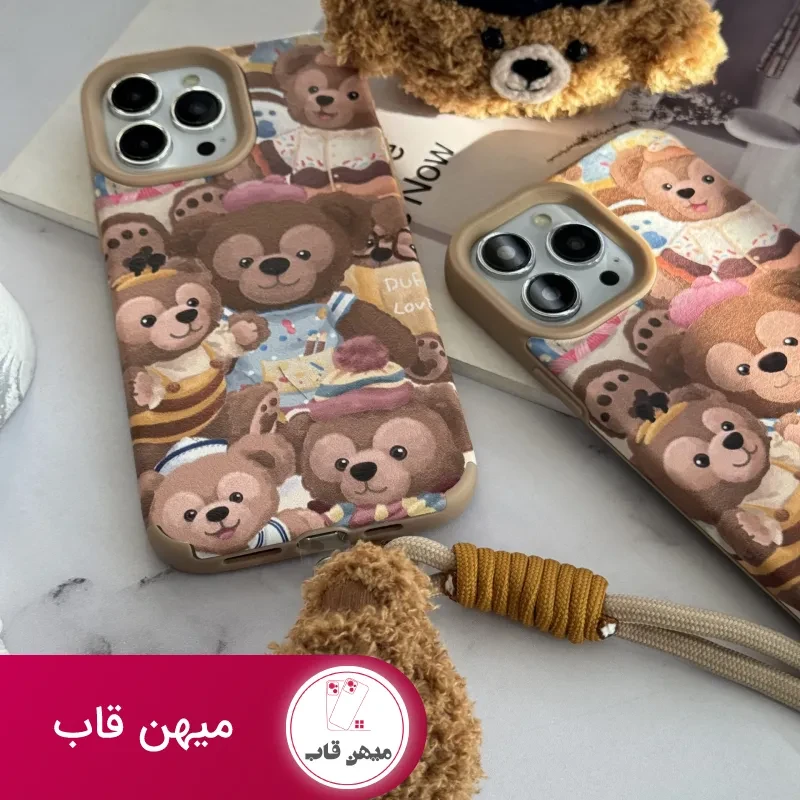 قاب موبایل آیفون خانواده خرسی + بند کوتاه خرسی