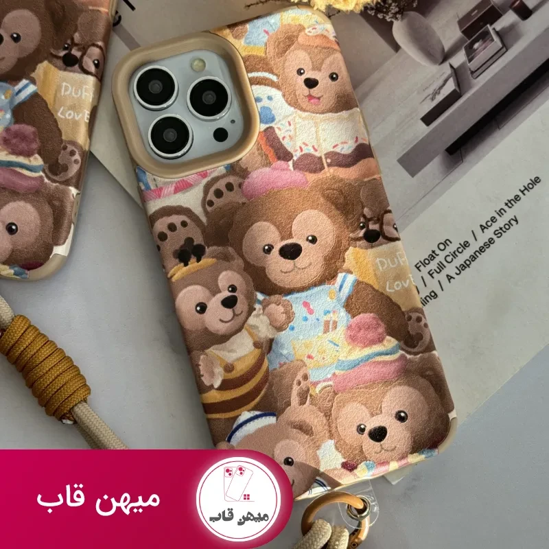 قاب موبایل آیفون خانواده خرسی + بند کوتاه خرسی