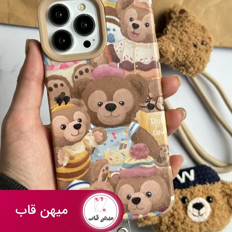 قاب موبایل آیفون خانواده خرسی + بند کوتاه خرسی