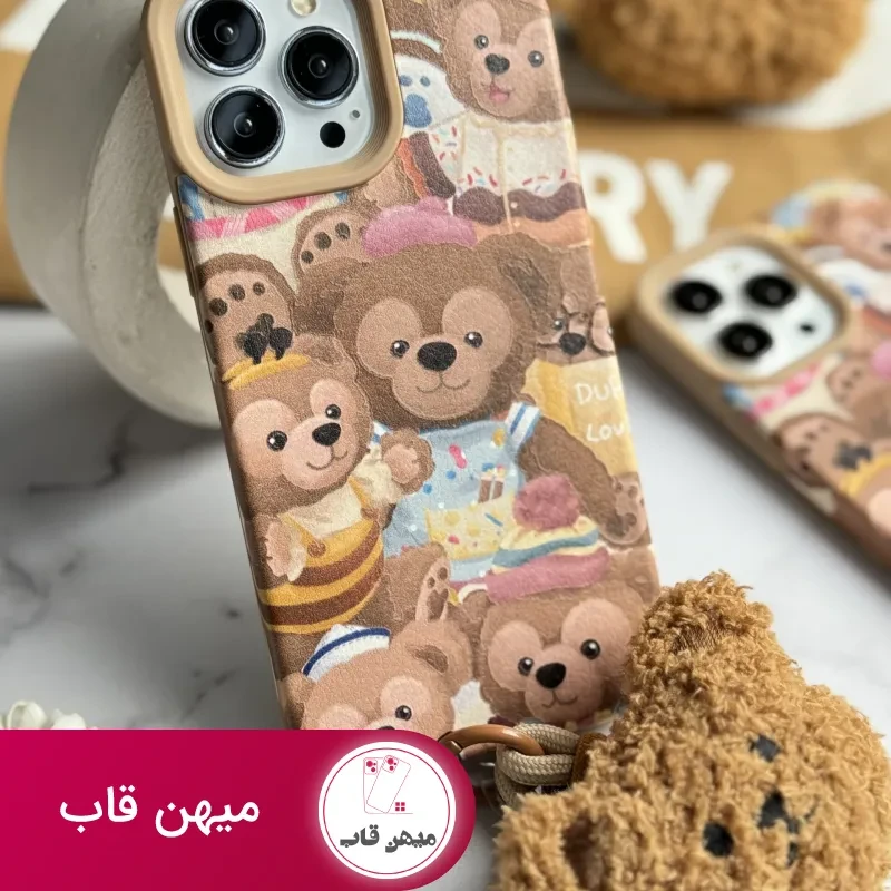 قاب موبایل آیفون خانواده خرسی + بند کوتاه خرسی