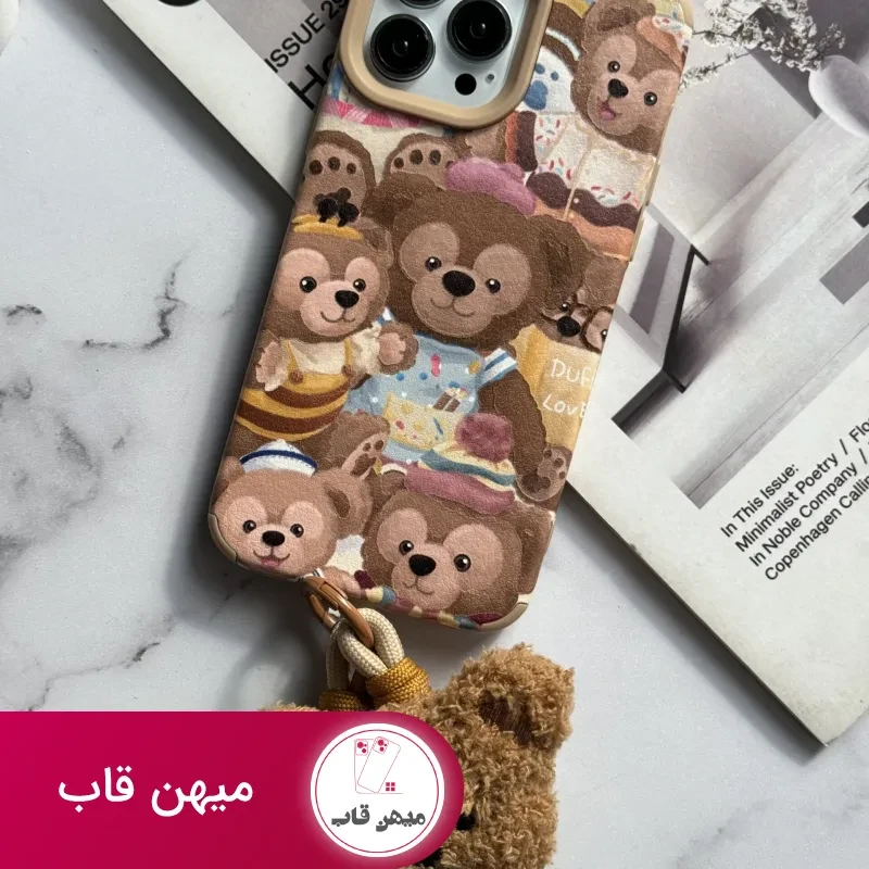 قاب موبایل آیفون خانواده خرسی + بند کوتاه خرسی