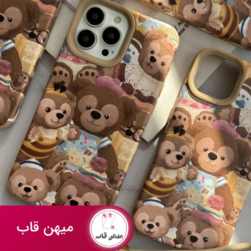 قاب موبایل آیفون خانواده خرسی + بند کوتاه خرسی