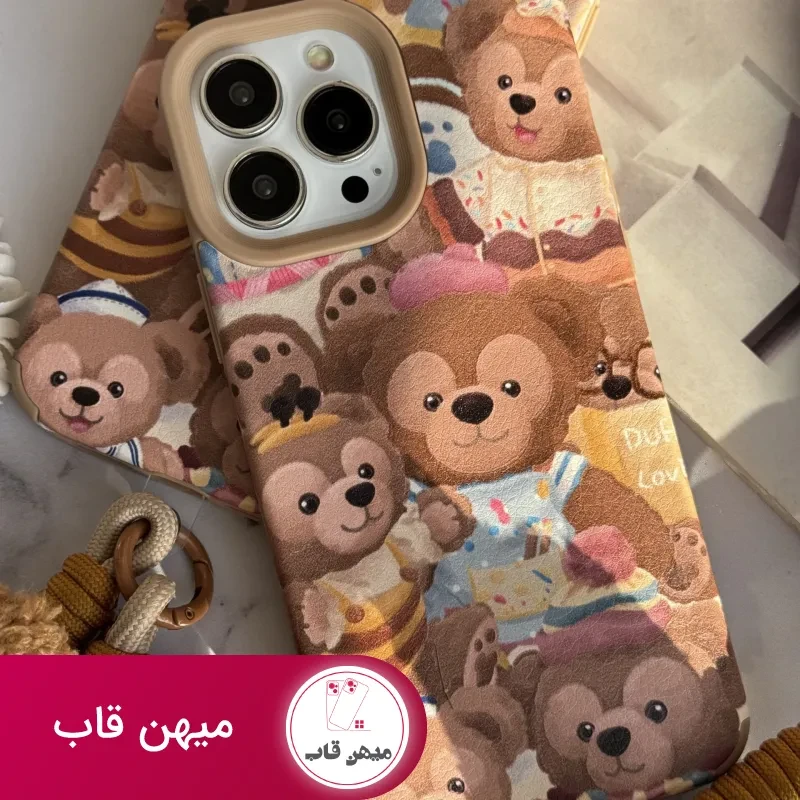 قاب موبایل آیفون خانواده خرسی + بند کوتاه خرسی