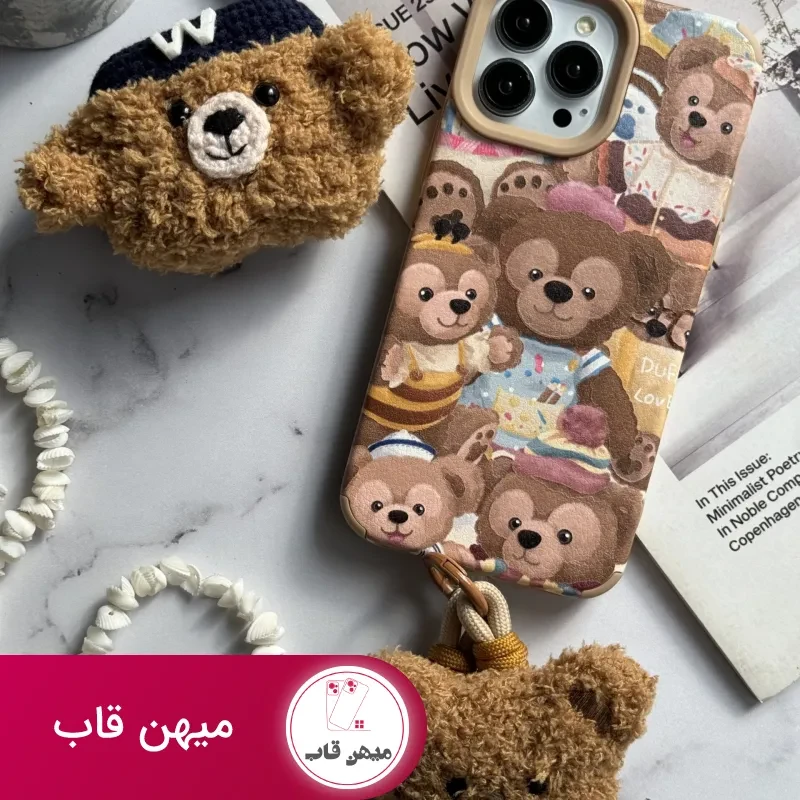 قاب موبایل آیفون خانواده خرسی + بند کوتاه خرسی