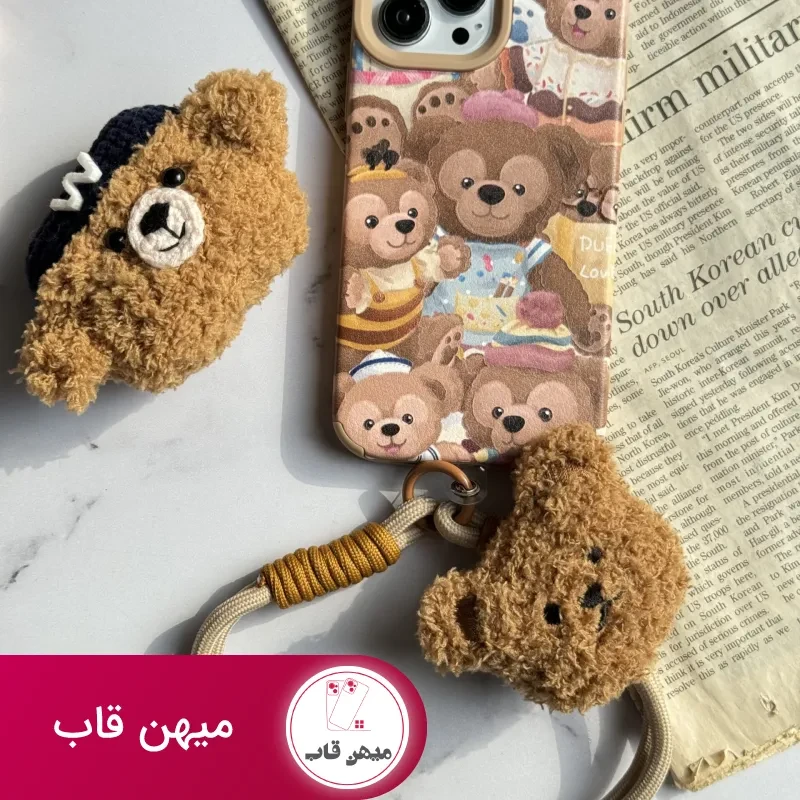 قاب موبایل آیفون خانواده خرسی + بند کوتاه خرسی
