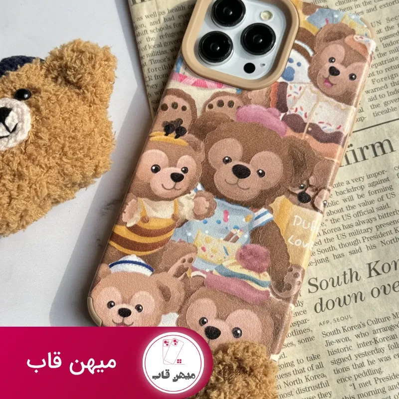 قاب موبایل آیفون خانواده خرسی + بند کوتاه خرسی