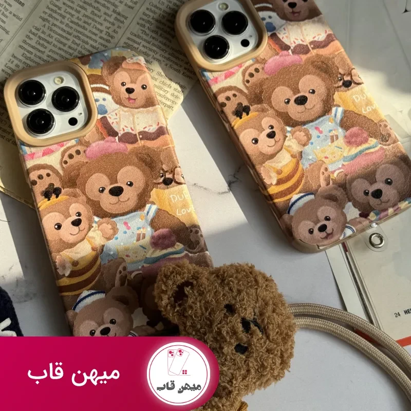 قاب موبایل آیفون خانواده خرسی + بند کوتاه خرسی
