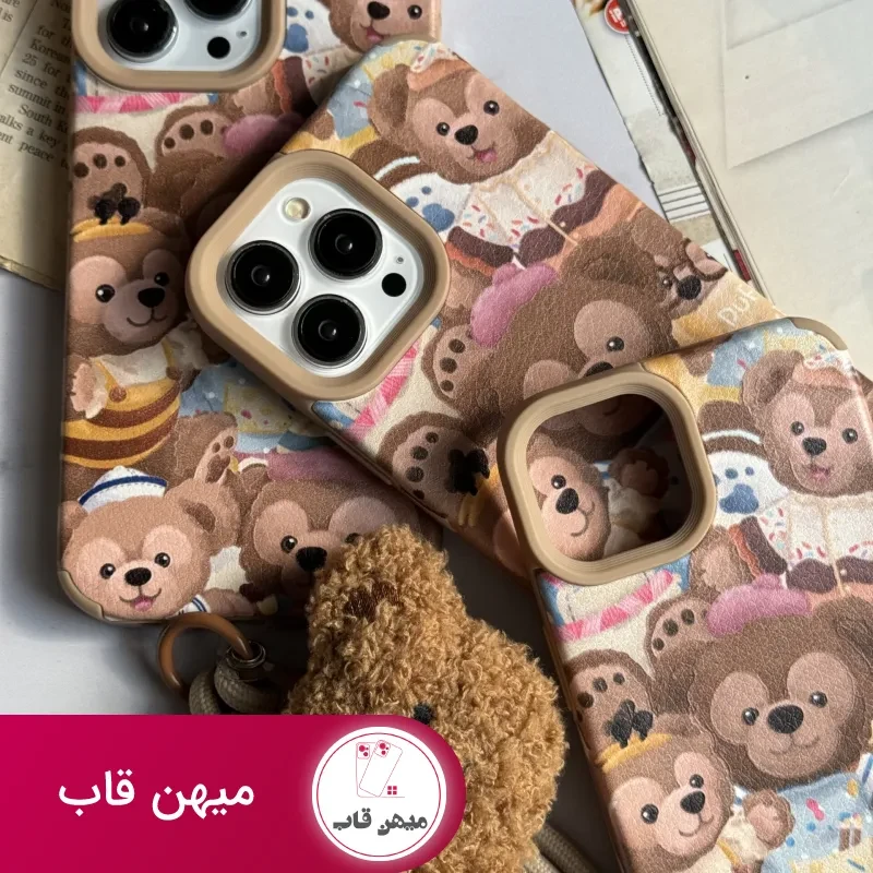 قاب موبایل آیفون خانواده خرسی + بند کوتاه خرسی