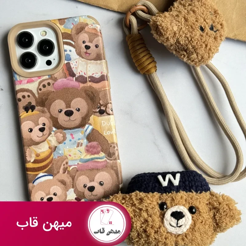 قاب موبایل آیفون خانواده خرسی + بند کوتاه خرسی