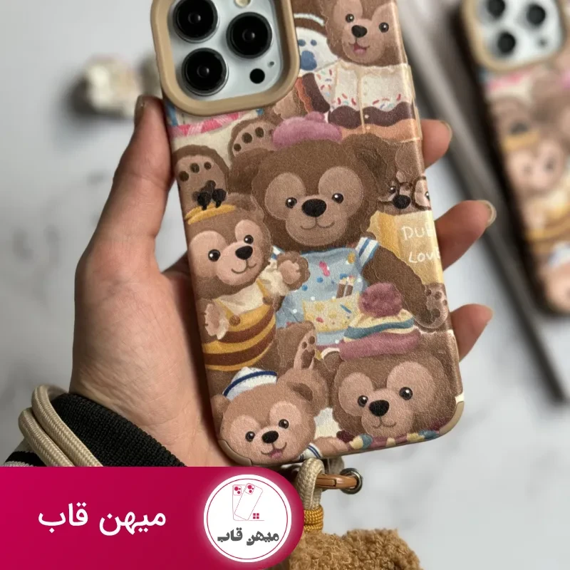 قاب موبایل آیفون خانواده خرسی + بند کوتاه خرسی