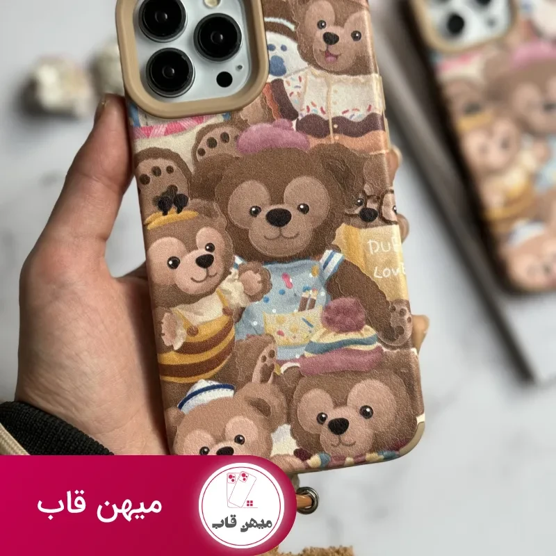 قاب موبایل آیفون خانواده خرسی + بند کوتاه خرسی
