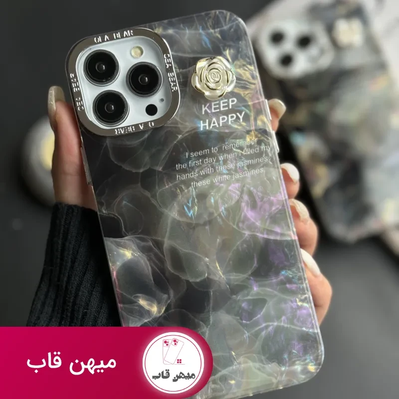 قاب موبایل آیفون سنگ ماربل دودی گل برجسته