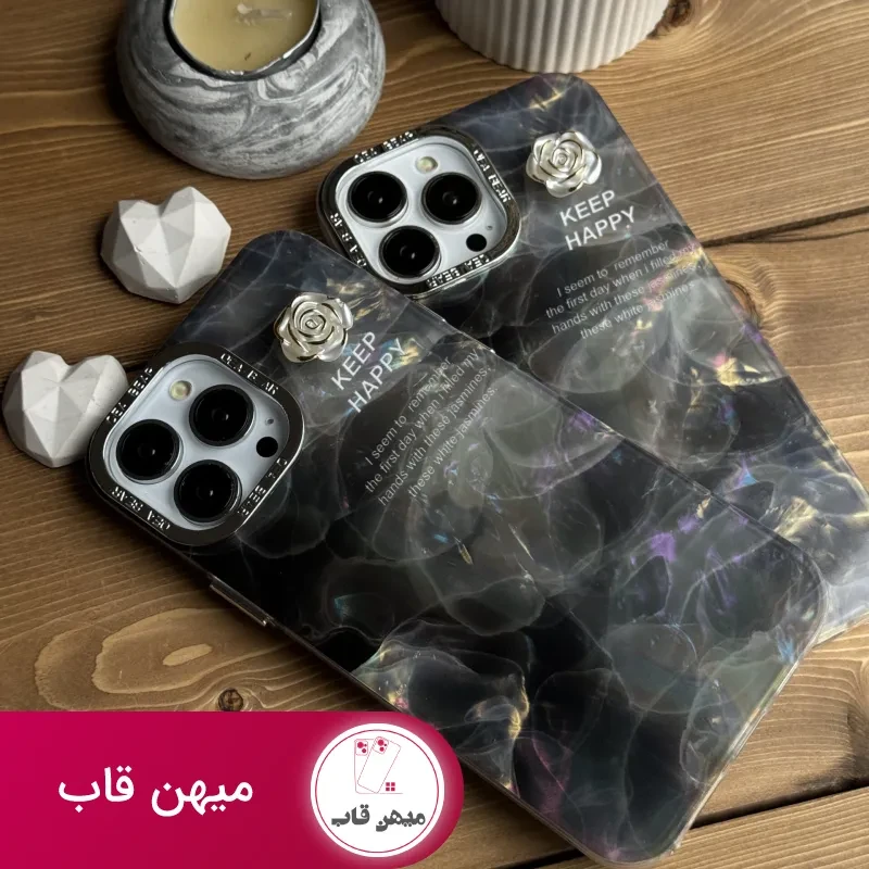 قاب موبایل آیفون سنگ ماربل دودی گل برجسته