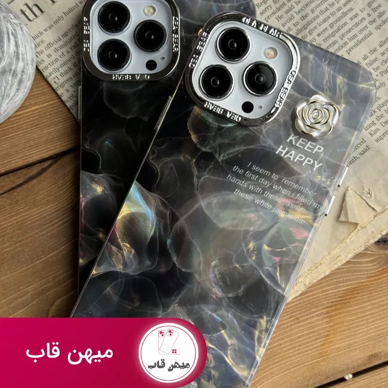 قاب موبایل آیفون سنگ ماربل دودی گل برجسته