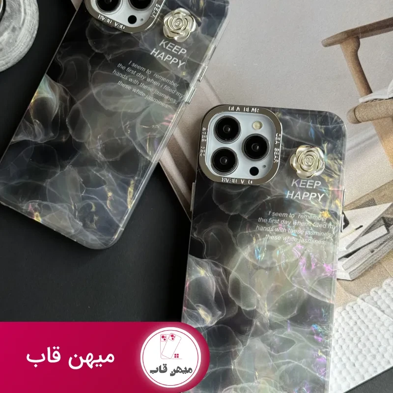 قاب موبایل آیفون سنگ ماربل دودی گل برجسته