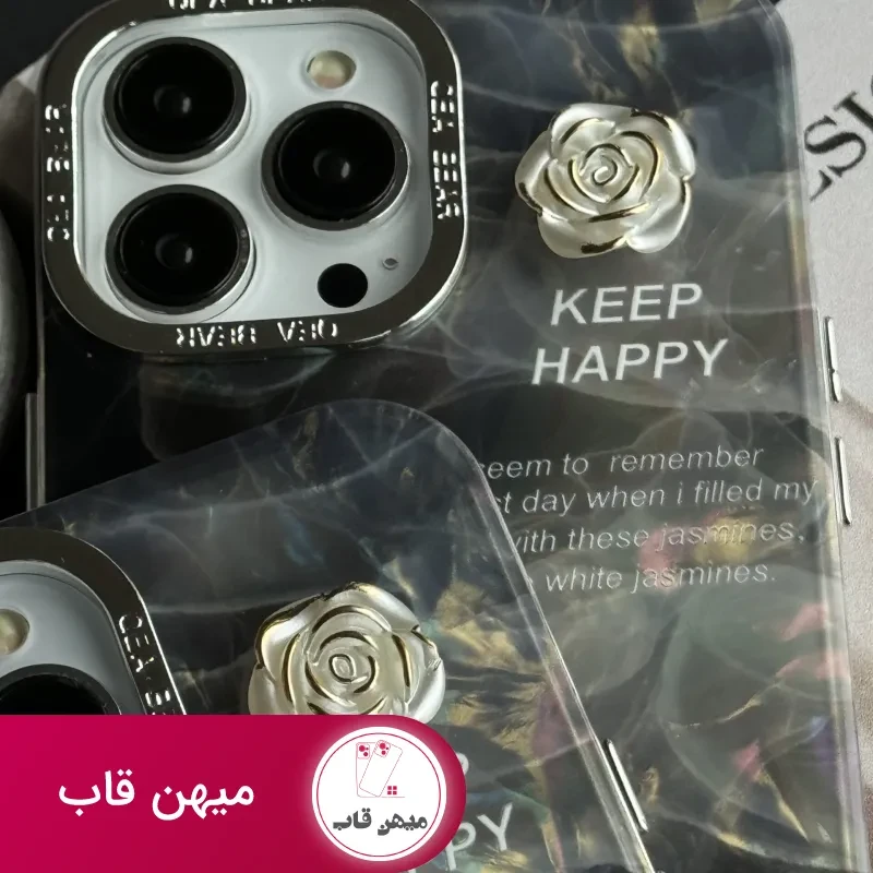قاب موبایل آیفون سنگ ماربل دودی گل برجسته