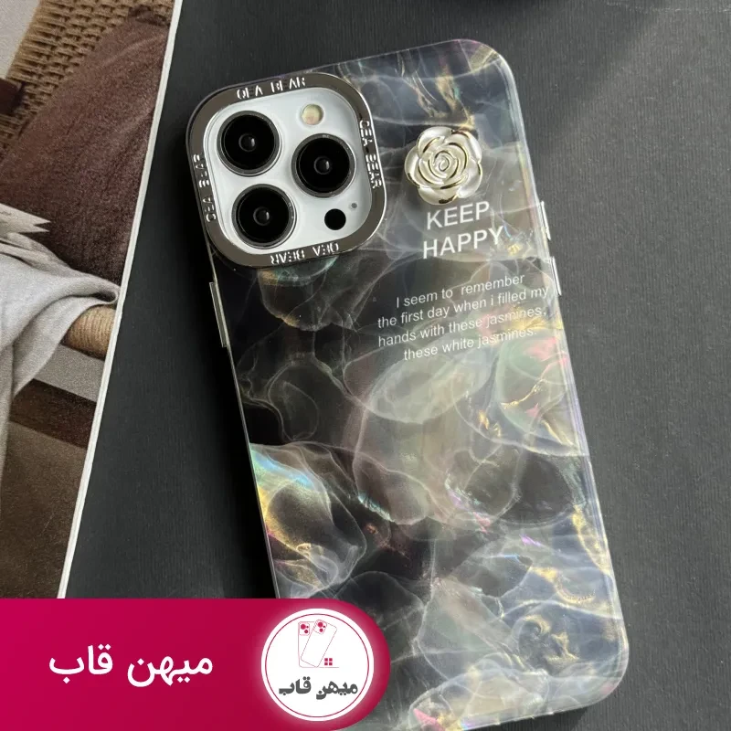 قاب موبایل آیفون سنگ ماربل دودی گل برجسته