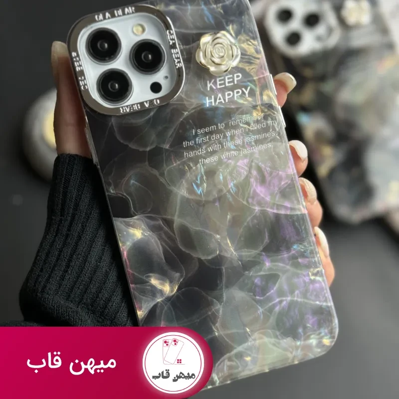 قاب موبایل آیفون سنگ ماربل دودی گل برجسته