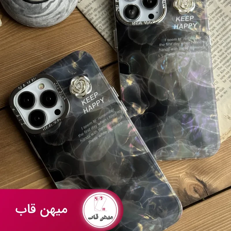 قاب موبایل آیفون سنگ ماربل دودی گل برجسته