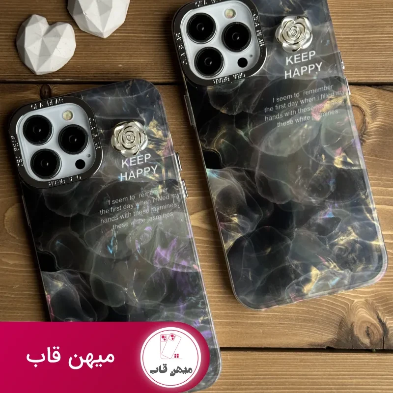 قاب موبایل آیفون سنگ ماربل دودی گل برجسته