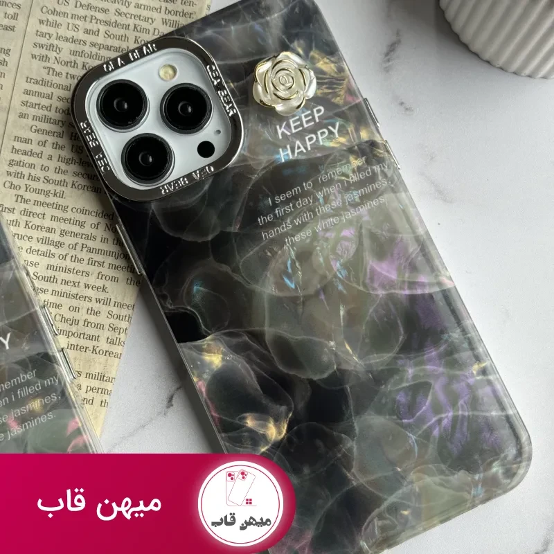 قاب موبایل آیفون سنگ ماربل دودی گل برجسته