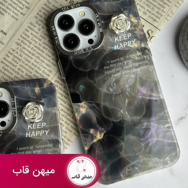 قاب موبایل آیفون سنگ ماربل دودی گل برجسته