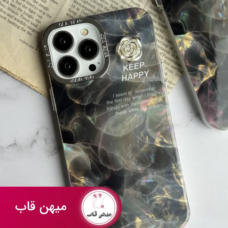 قاب موبایل آیفون سنگ ماربل دودی گل برجسته