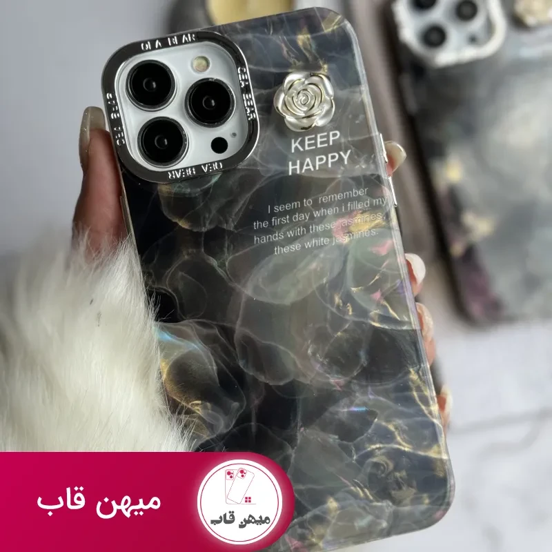 قاب موبایل آیفون سنگ ماربل دودی گل برجسته