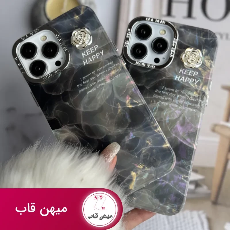 قاب موبایل آیفون سنگ ماربل دودی گل برجسته