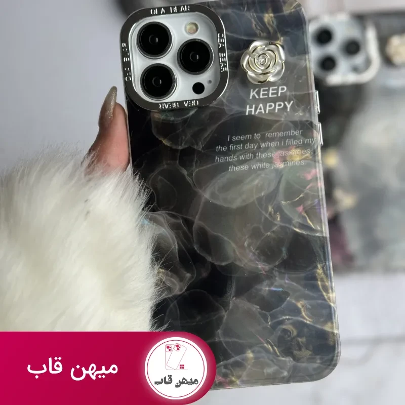 قاب موبایل آیفون سنگ ماربل دودی گل برجسته