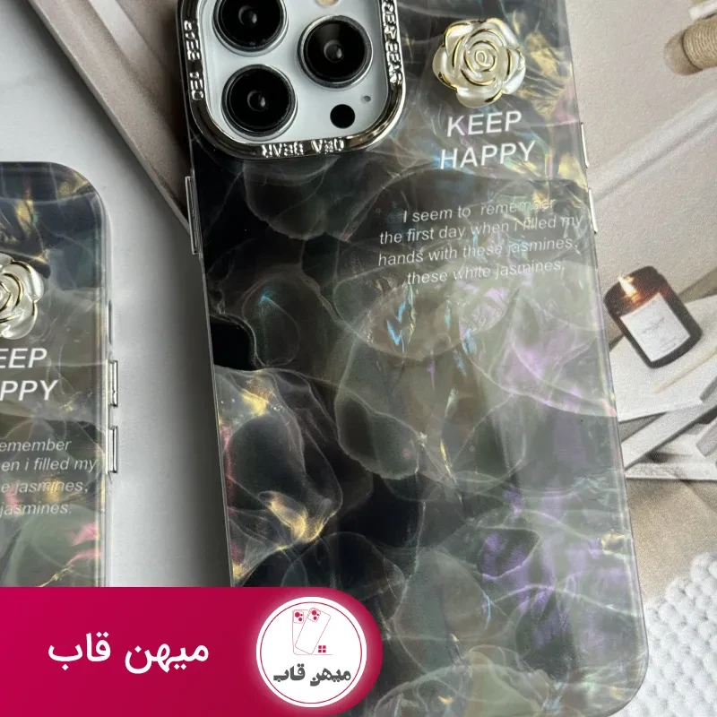 قاب موبایل آیفون سنگ ماربل دودی گل برجسته
