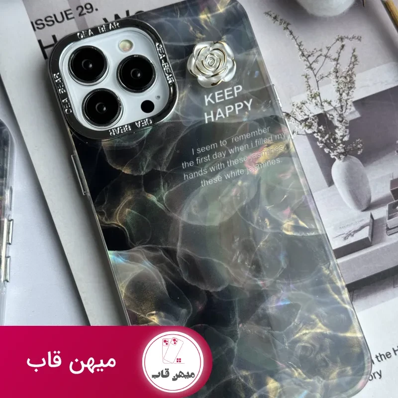 قاب موبایل آیفون سنگ ماربل دودی گل برجسته