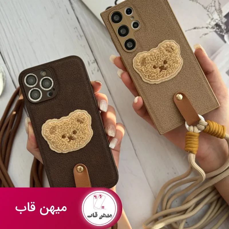 قاب موبایل آیفون خرس دوست داشتنی محافظ لنز + بندست