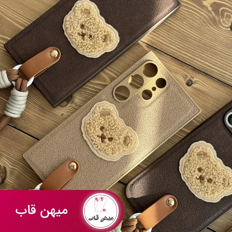 قاب موبایل آیفون خرس دوست داشتنی محافظ لنز + بندست