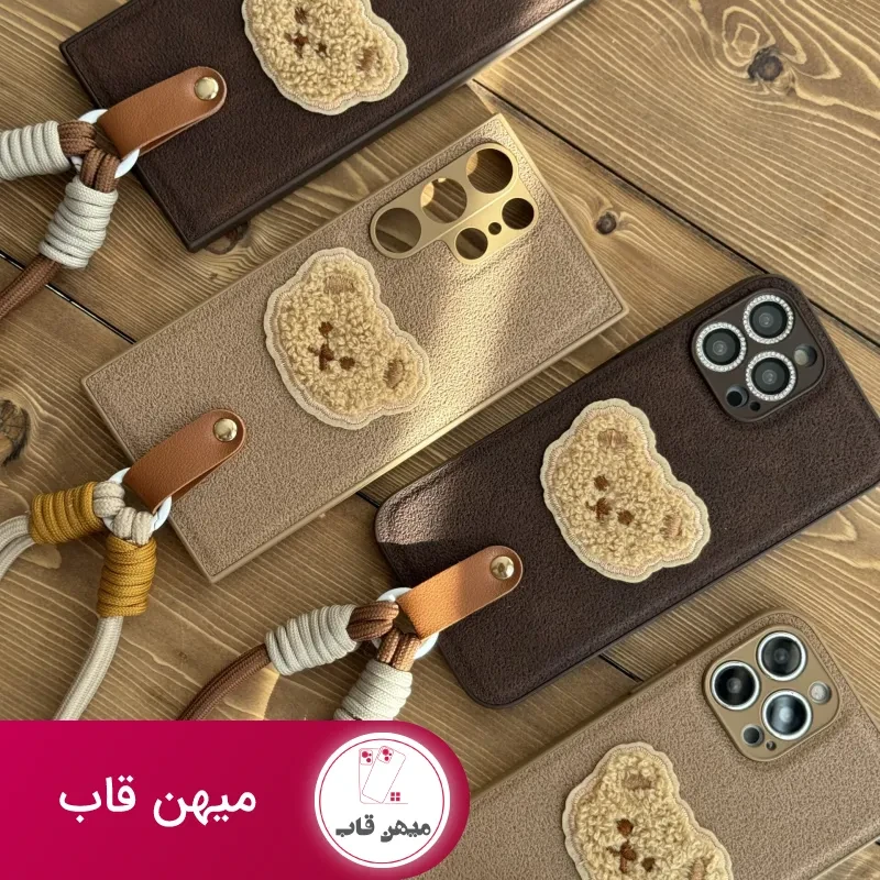 قاب موبایل آیفون خرس دوست داشتنی محافظ لنز + بندست