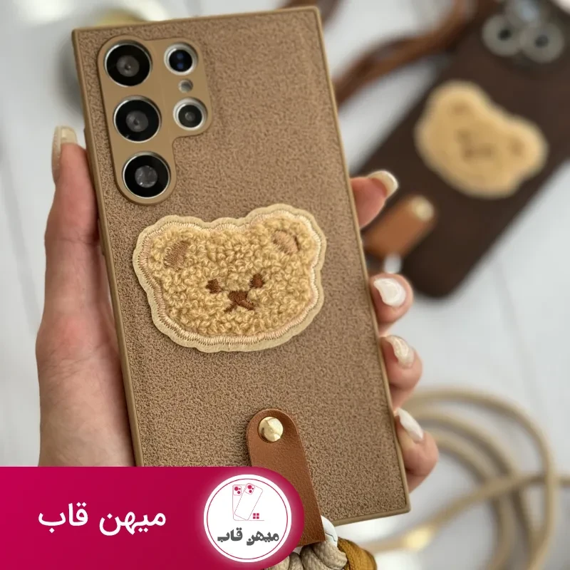 قاب موبایل آیفون خرس دوست داشتنی محافظ لنز + بندست