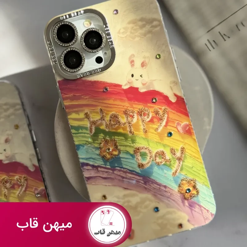 قاب موبایل آیفون خرگوش رنگین کمانی